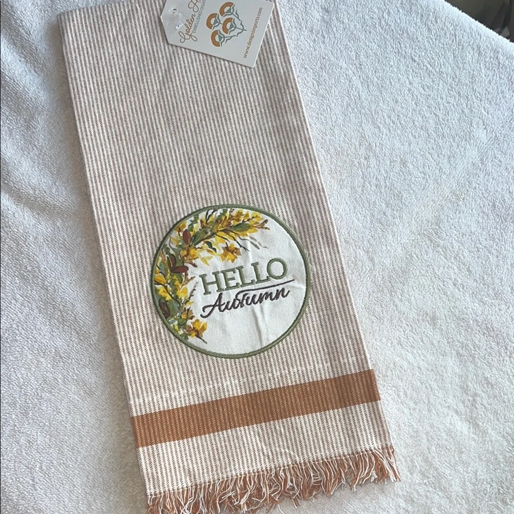 Autumn Greetings Striped Hand Towel